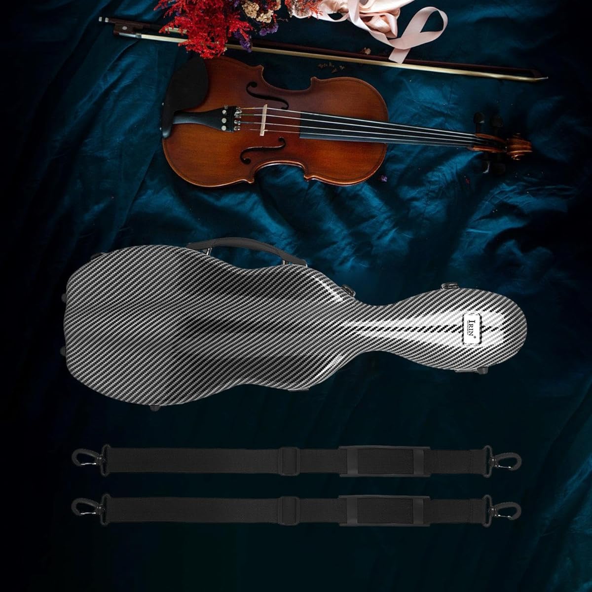 P Prettyia Violin Hard Case, Built-in Thermometer, Durable Full Size Violin Box, Portable Violin Carrying Bag for Players, Beginner Gift, Black Stripes