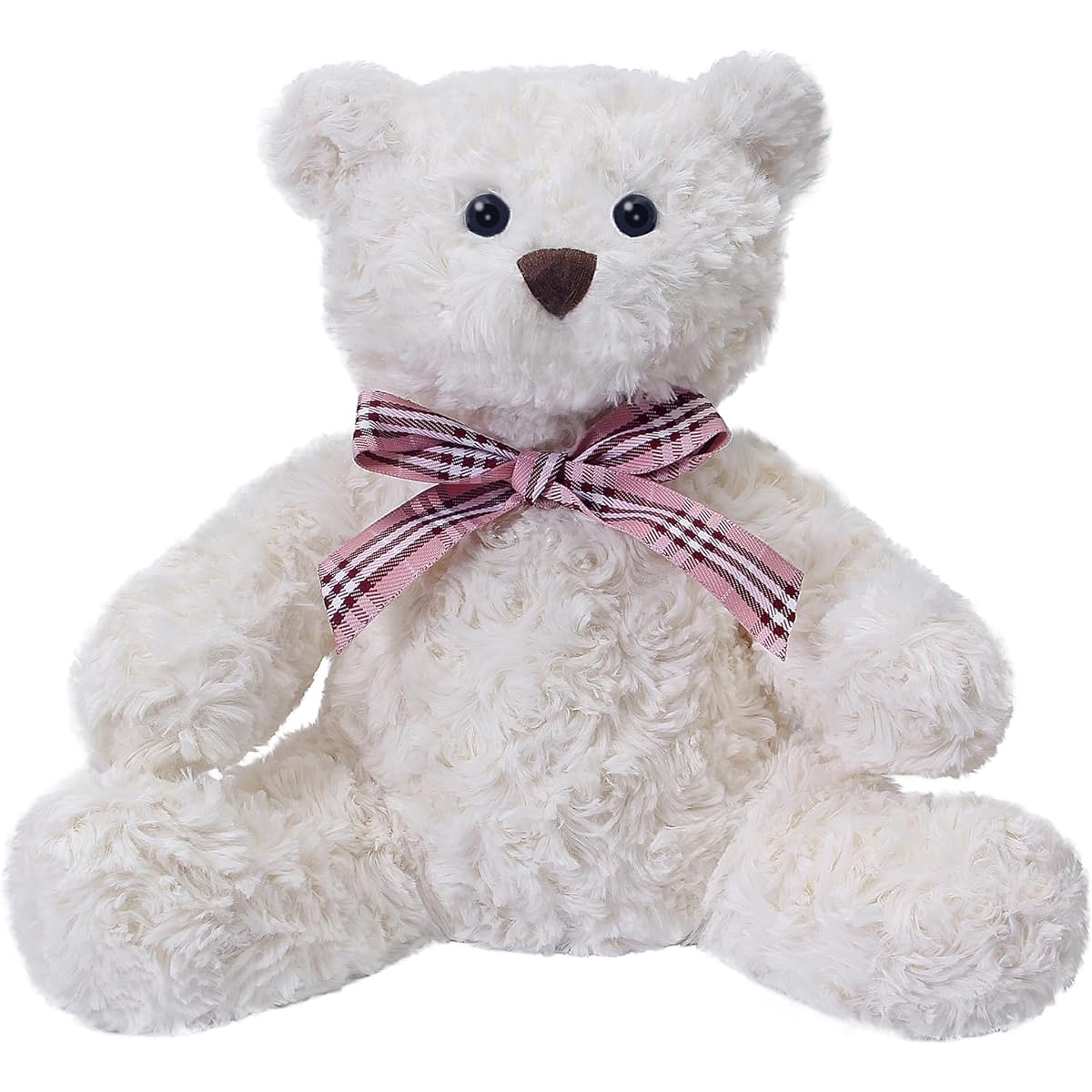Nleio Teddy Bear Stuffed Animals, 18.5" White Stuffed Bear Plush, Cute Stuffed Animal with Plaid Bow, Soft Big Teddy Bears for Baby Kids Girlfriends Valentine's Day/Birthday