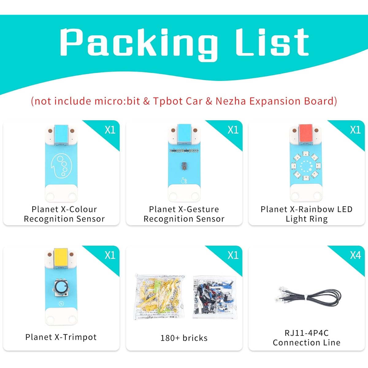 Elecfreaks Interactive Coding Accessory Pack Microbit Building Bricks TPbot Car Nezha Inventor's Kit STEM Education Planet X Series Sensor Kit (No Micro:bit & TPbot & Nezha)
