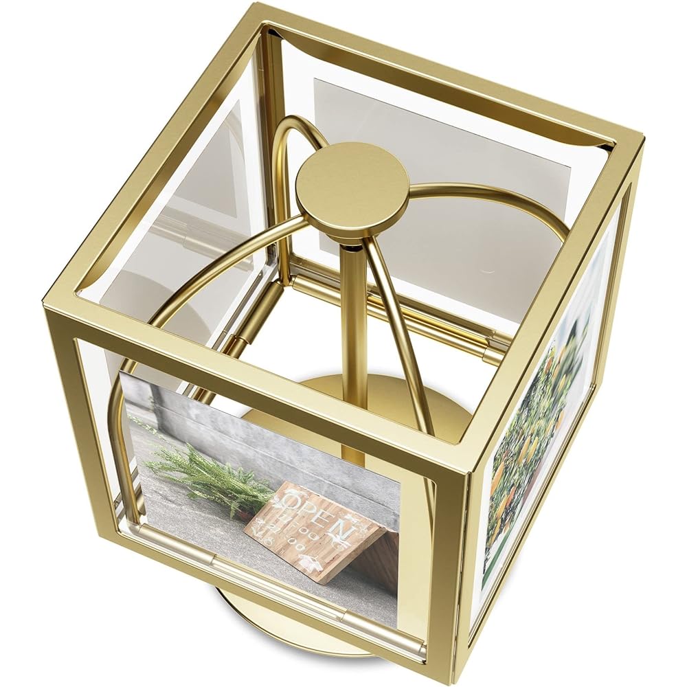 umbra Photo Frame Rotating Photo Display Tabletop 4 Photo Frame Brass ROCKER 21016502221 W11 x D11 x H15cm