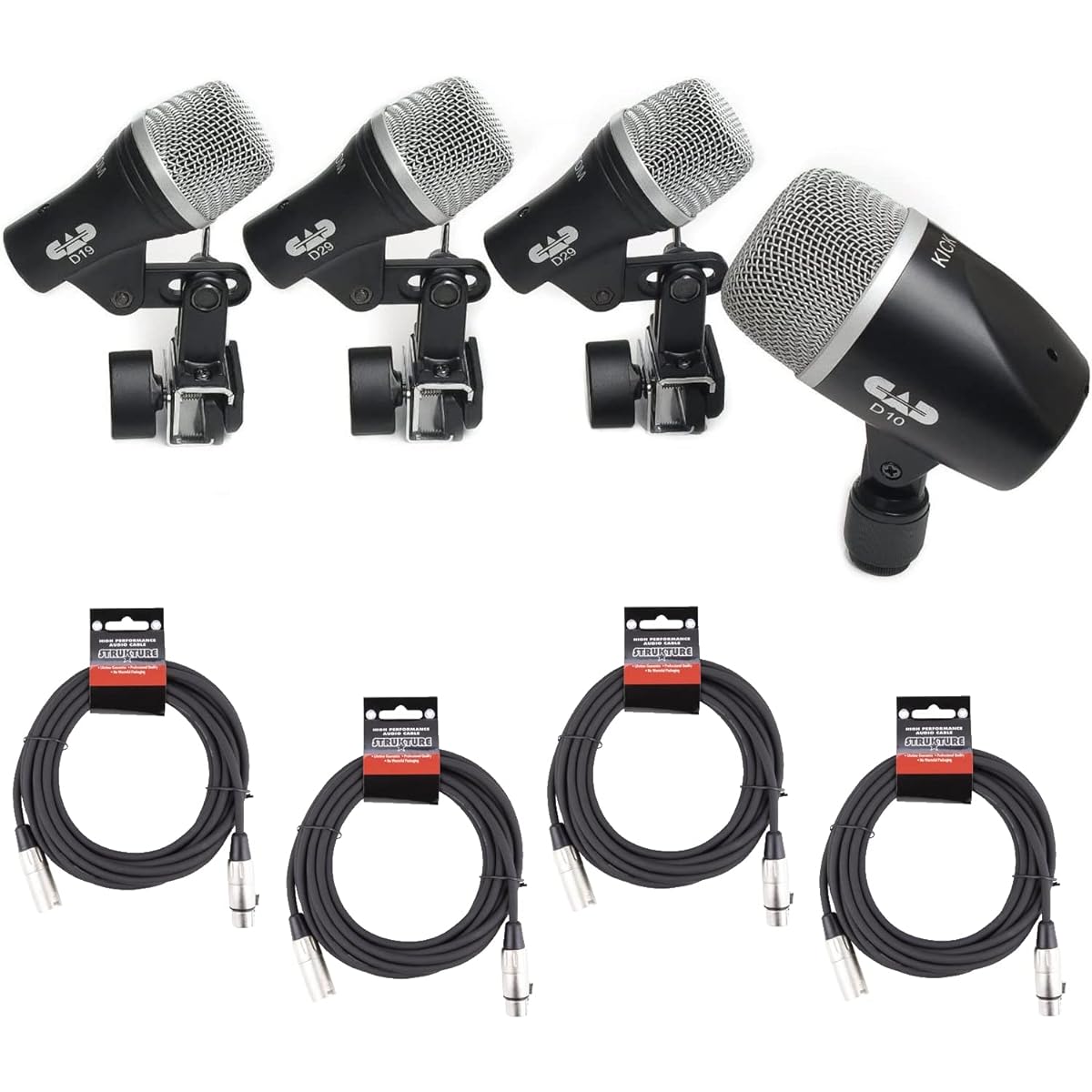 Briskdrop CAD Audio Stage4 Drum Microphone 4-Pack: Kick Microphone, Snare Microphone, 2 Tom Microphones, 4 XLR Cables