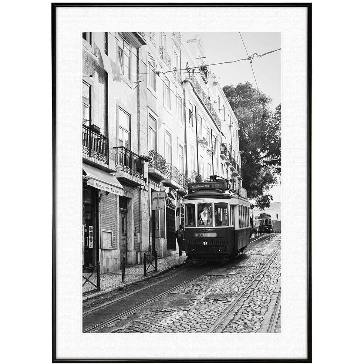 Portugal Photo Tram running through the city of Lisbon Interior Monochrome Art Poster Framed A1526 DJ