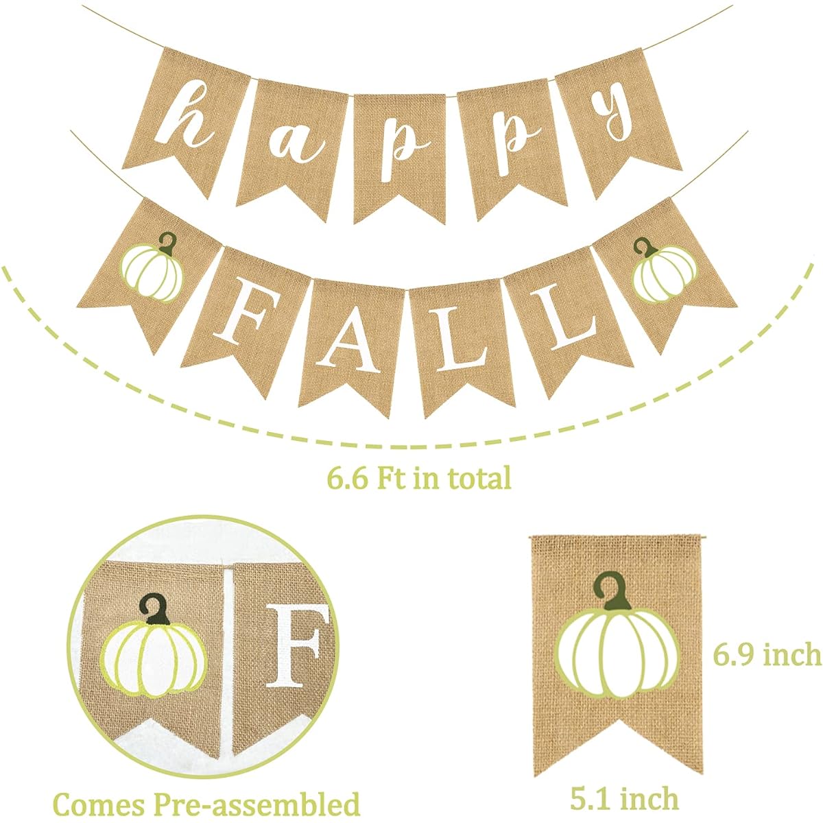 Cmaone Happy Fall Burlap Banner White Pumpkin Garland Harvest Home Decor Flag Banner Party Fireplace Thanksgiving Decor