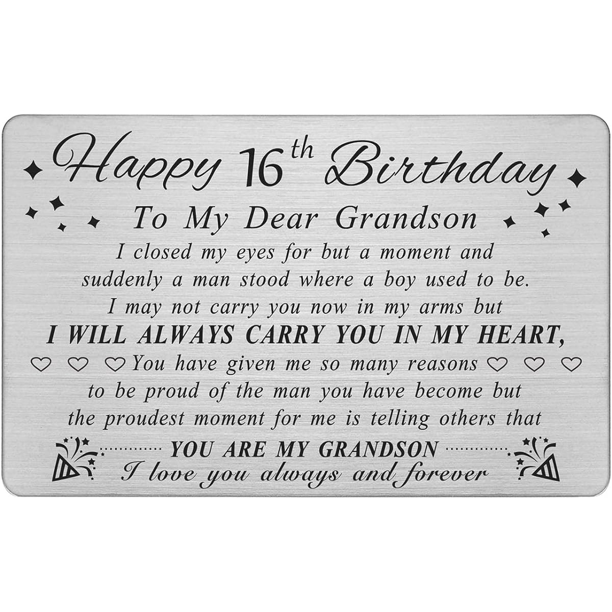 DEGASKEN Grandson 16th Birthday Card Gift 16th Birthday Gift for Grandson Personalized Steel Engraved Wallet Card