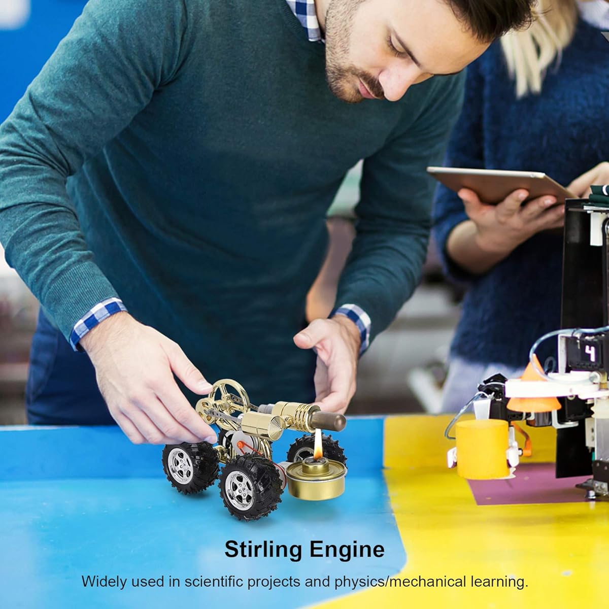 Stirling Engine Model, Classic Stirling Engine Kit, Zinc Alloy Physics Hot Air Stirling Engine Stirling Motor Educational Toy, with Ethanol Lamp for Shcool Education Physics Science Experiment