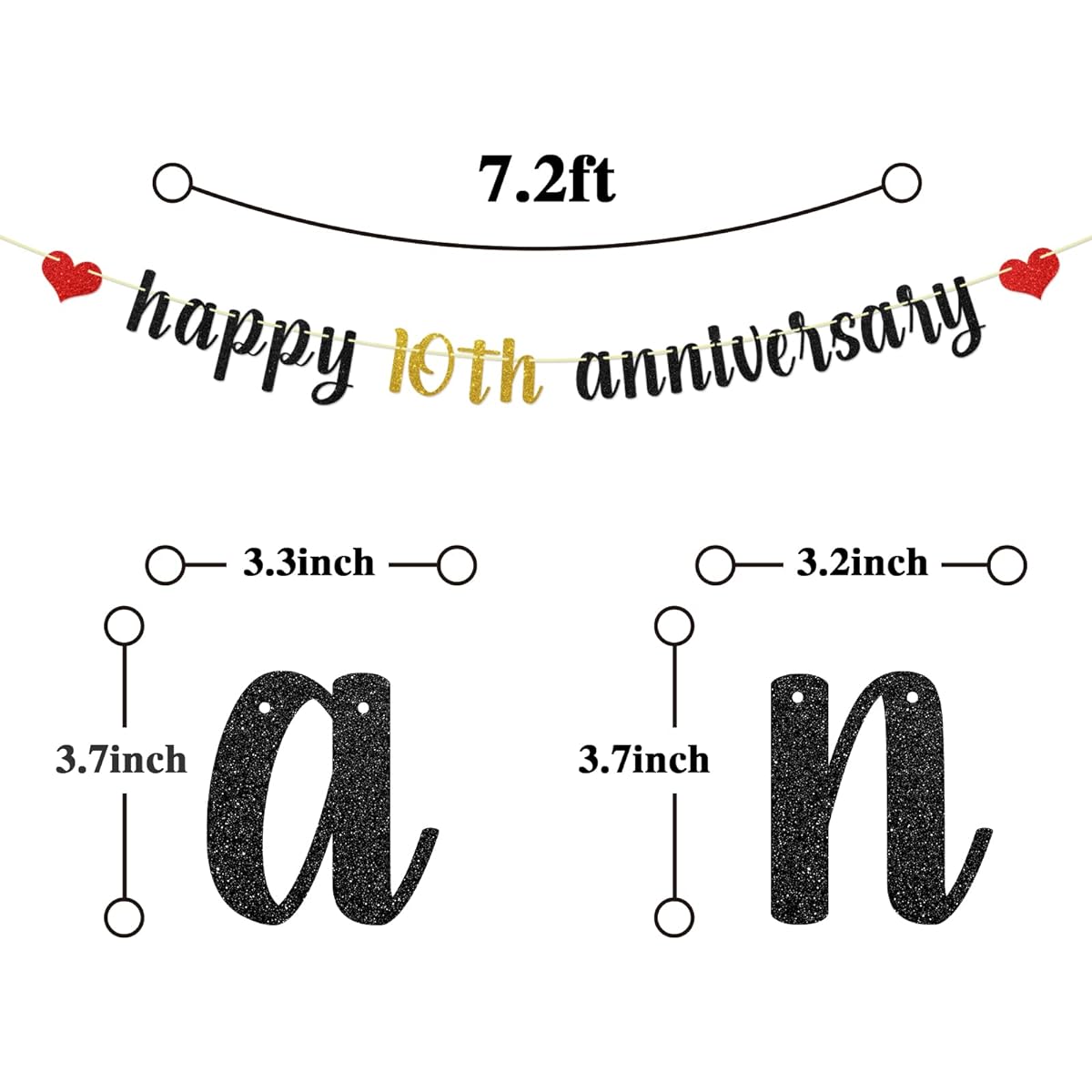Maicaiffe Happy 10th Anniversary Banner - 10th Wedding Anniversary Party 10th Anniversary Party 10th Anniversary Birthday Party Decorations (10 Years Old)