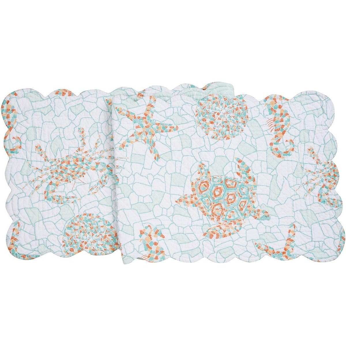 C&F Home Grand Turks 14" x 51" Table Runner Cotton Quilt Reversible Machine Washable Runner Blue