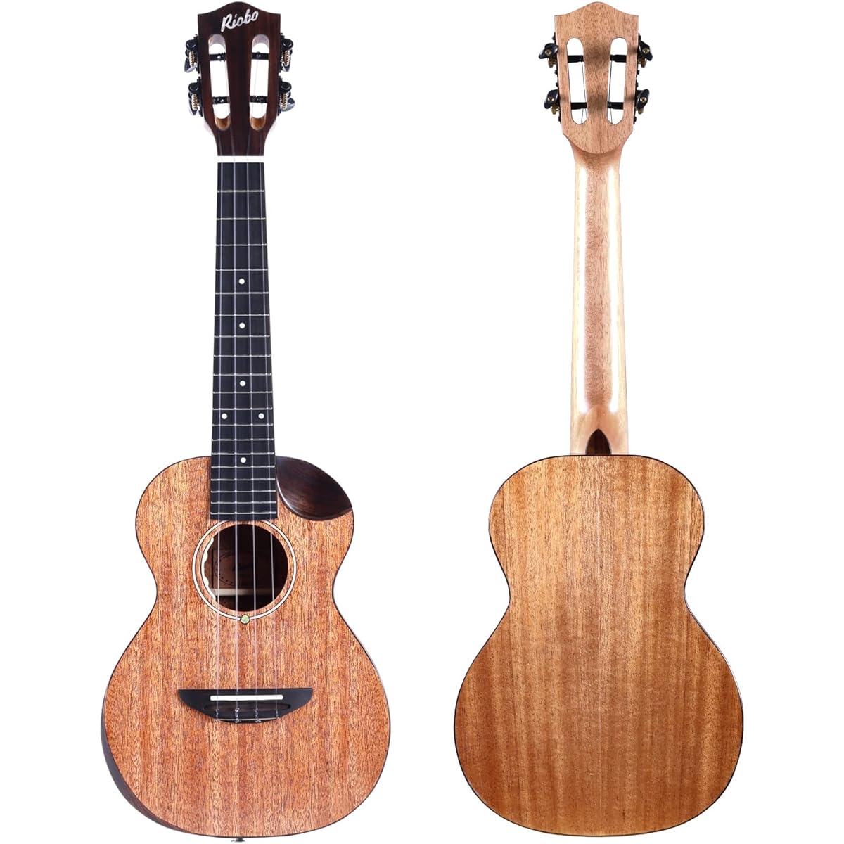 Riobo Electric Ukulele Beginner Set Professional Instrument Tenor Size Hawaiian Ukulele Mahogany Solid Ukulele Accessories: Ukulele, Strap, Pick, Tuner, 10mm Thick Bag (Electric, 26 inches)