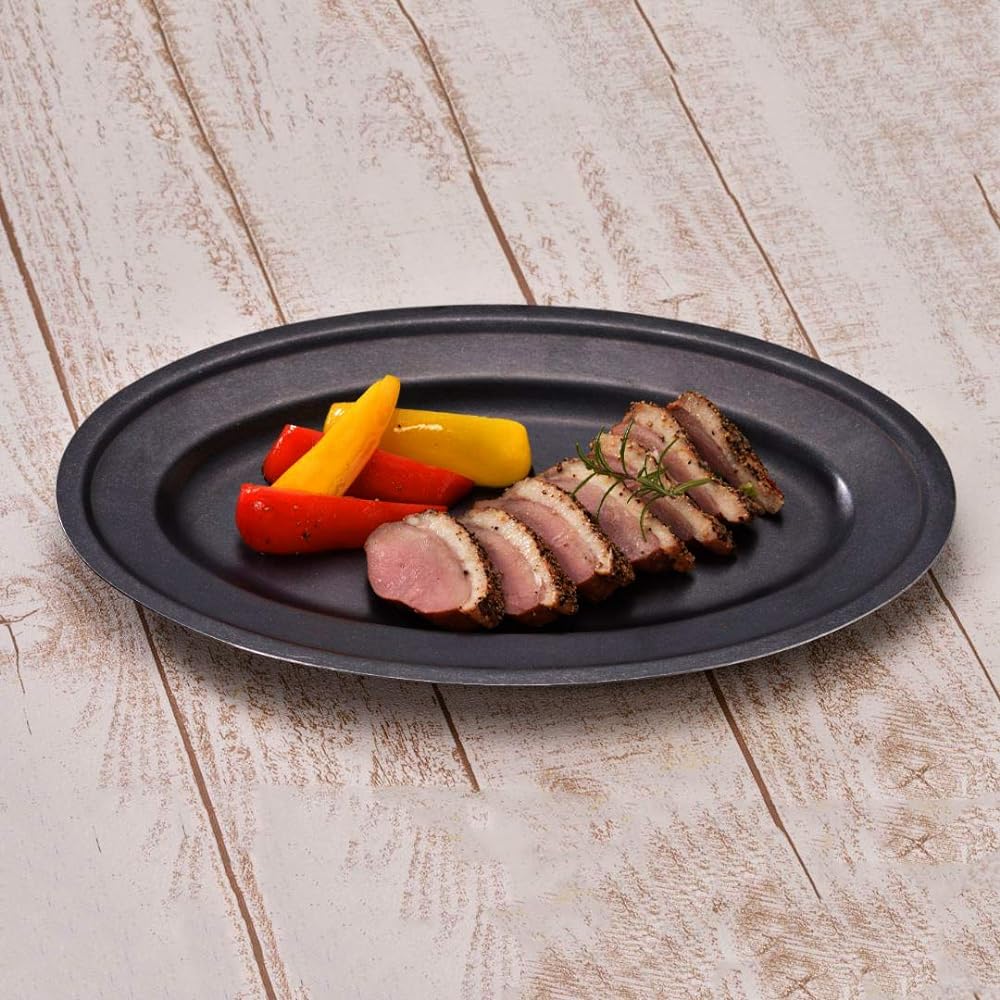 Black Vintage Inox Oval Plate 355mm Made in Japan BLACK VINTAGEINOX Cafe Restaurant Plate Long Plate Stainless Steel Aging Processing Unbreakable Dishwasher Safe [Regular Product]