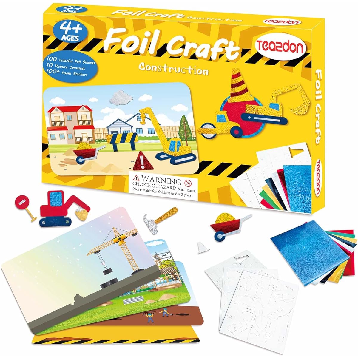 TEAZDON Arts & Crafts Activity Kit, Building Foil Fun Colorful Set, DIY Creative Print Set for Kids Gifts, No Mess Foil Art Activities for Boys and Girls Ages 4, 5, 6, 7, 8, 9
