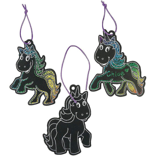 24 ~ Magic Color Scratch Unicorn Ornaments ~ Comes with Scratch Tool and String Approx. 4 1/2 Inch