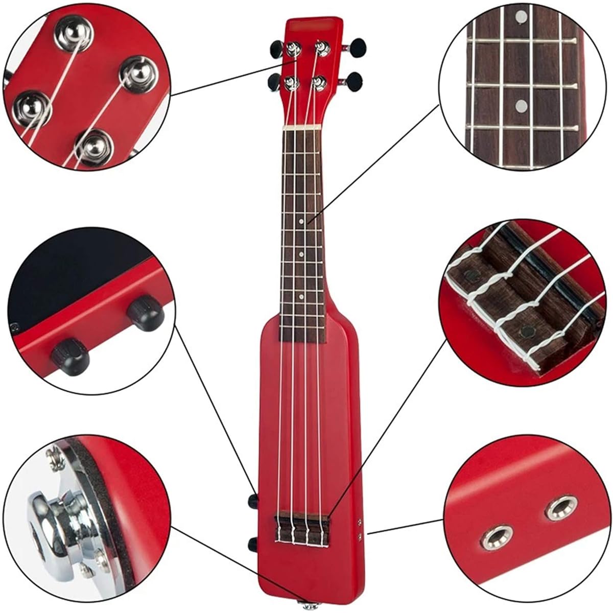 Ukulele 21 Inch Okoume Pure Wood Electric Ukulele Kit Fashion Clear Line Ukulele (Size:One Size; Color:Red)
