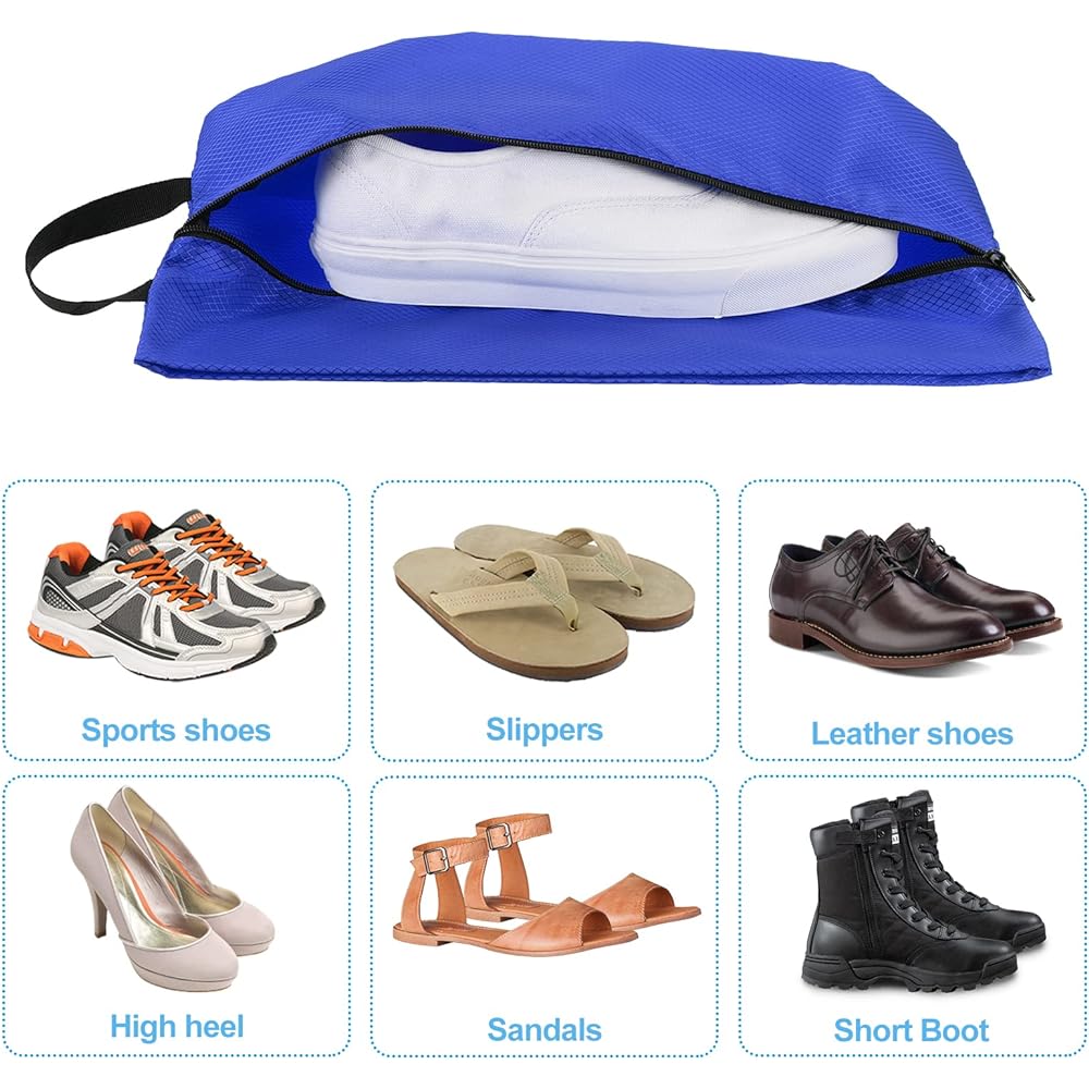 PATIKIL Travel Shoe Bag, 4 Pieces Portable Nylon Shoe Bag with Zipper, Waterproof Shoe Storage Organizer for Travel Outdoor, Blue