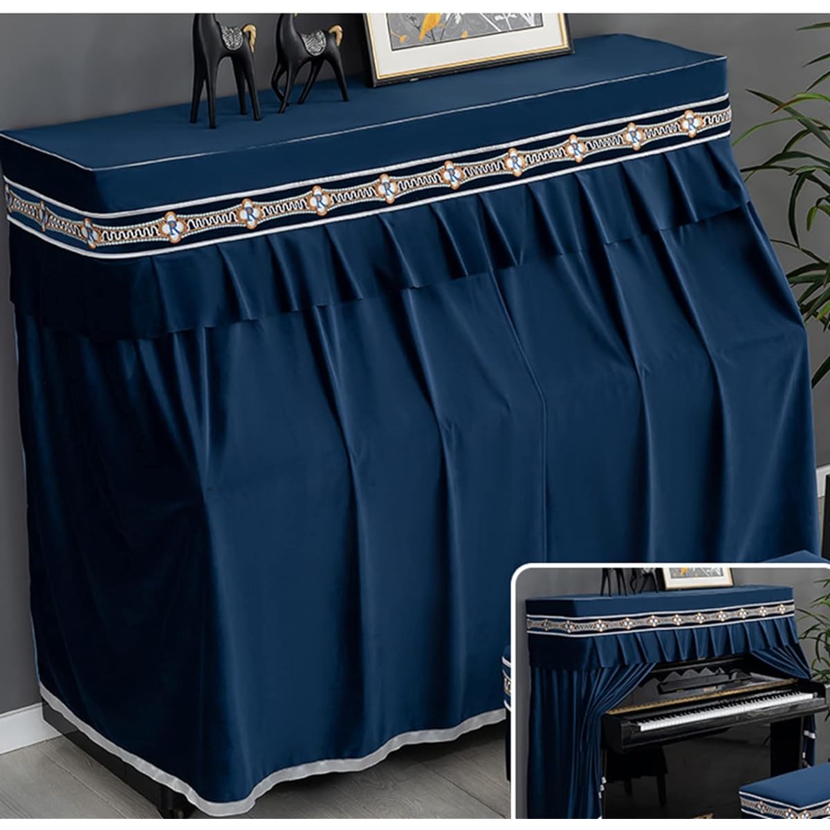 r, full cover, rural style, European style, elegant, floral pattern, embroidery, with frills, piano hanger, light blocking, dustproof, lightweight, stain resistant, convenient, soft, thick, dustproof cover, piano cover, one size fits all, width 148-153cm
