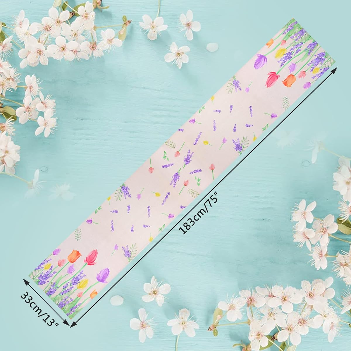 DREMISI Lavender Tulips Spring Table Runner Summer Seasonal Floral Table Runner Polyester Long Table Runner for Anniversary Holiday Kitchen Dining Table Decor for Indoor/Outdoor/Home Party 13 x 72 Inch