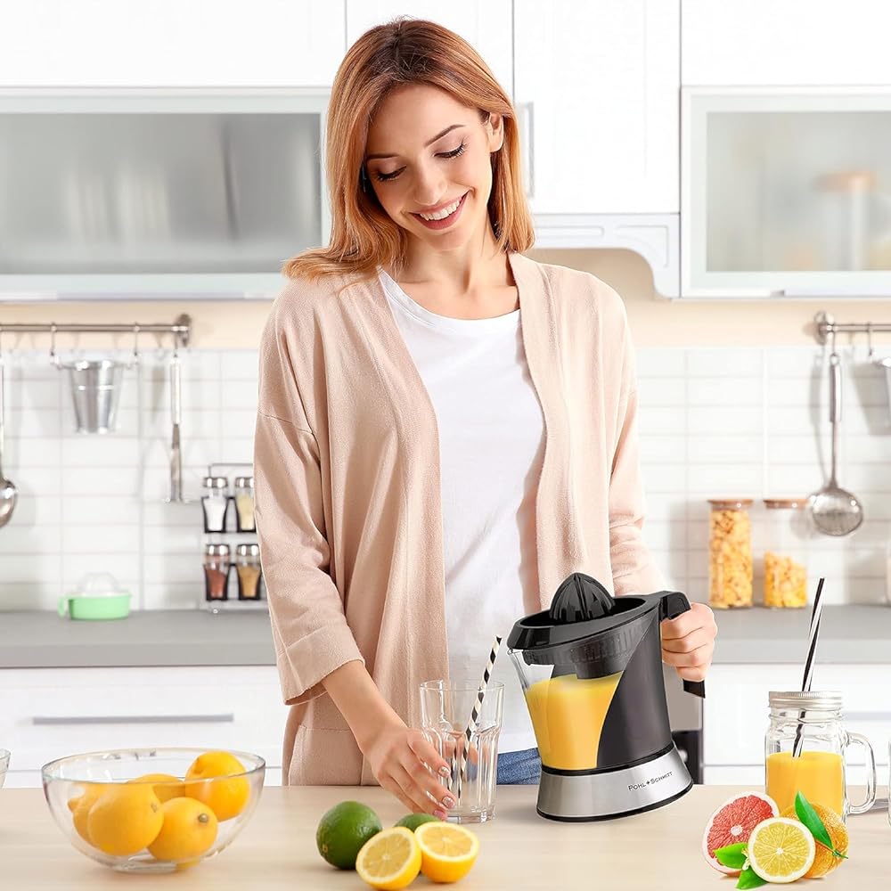 Pohl+Schmitt Decoline Electric Citrus Juicer Machine Extractor - Large Capacity 34oz (1L) Easy Cleaning with Pulp Control Technology