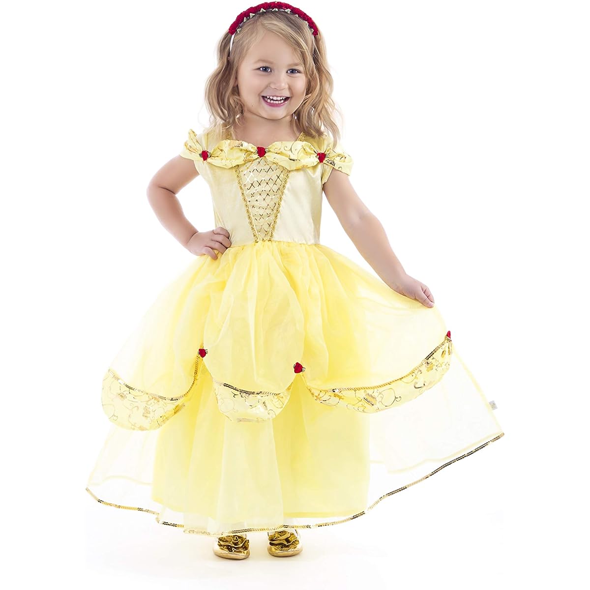 (Large (5-7 Yrs)) - Little Adventures Deluxe Yellow Beauty Dress UP Costume for Girls - Large (5-7 Yrs)