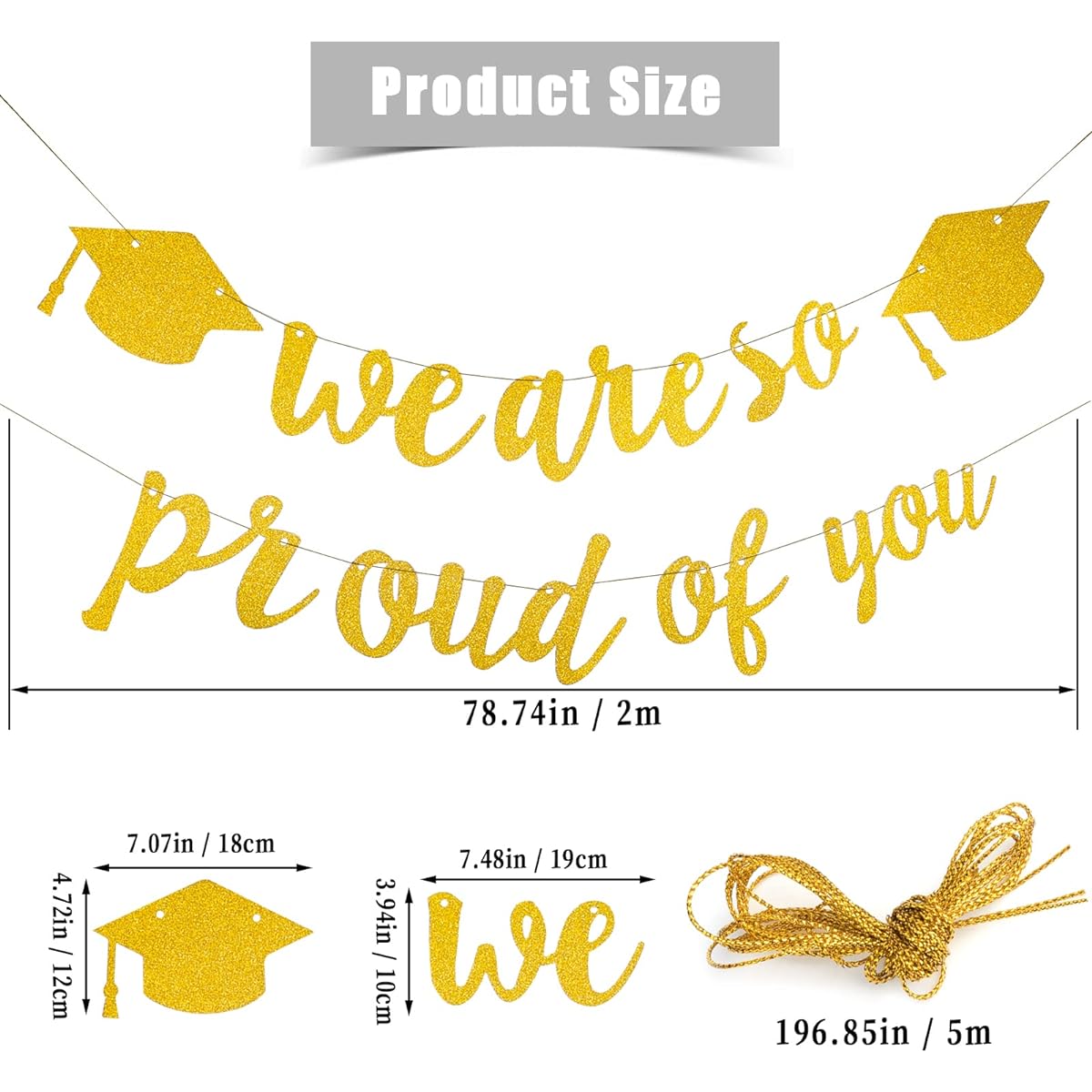 LUTER Gold Glitter Banner Kit, We Are So Proud of You Banner with Graduation Cap, Gold Letter Banner for Graduation, Graduation Ceremony, Graduation Party Decorations 2022