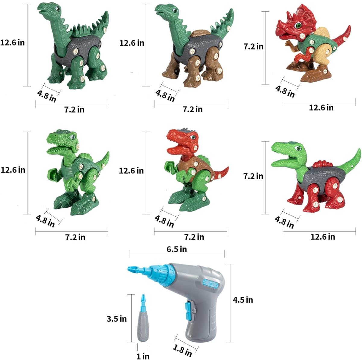 6 Pack Take Apart Dinosaur Toys for 3-5-7 Year Old Kids, Educational Construction Toys with Power Drill, Toddler Tyrannosaurus Triceratops Play Set, Motor Skills Toys, Gifts for Boys and Girls