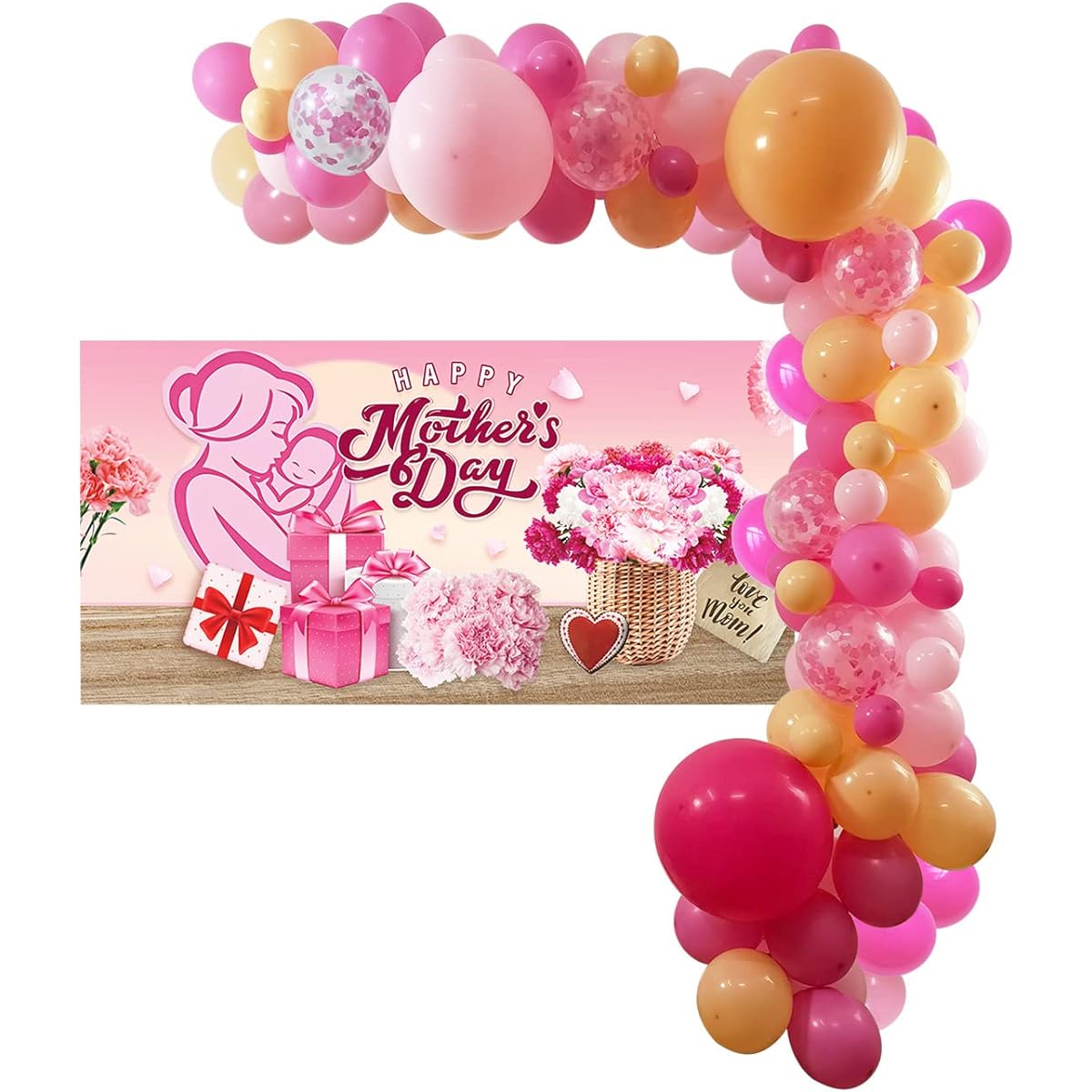 Happy Mother's Day Party Balloon Kit Decorations Hot Light Pink and Rose Red Mother's Day Background Balloons Set Happy Mother's Day Birthday Party Decorations Supplies