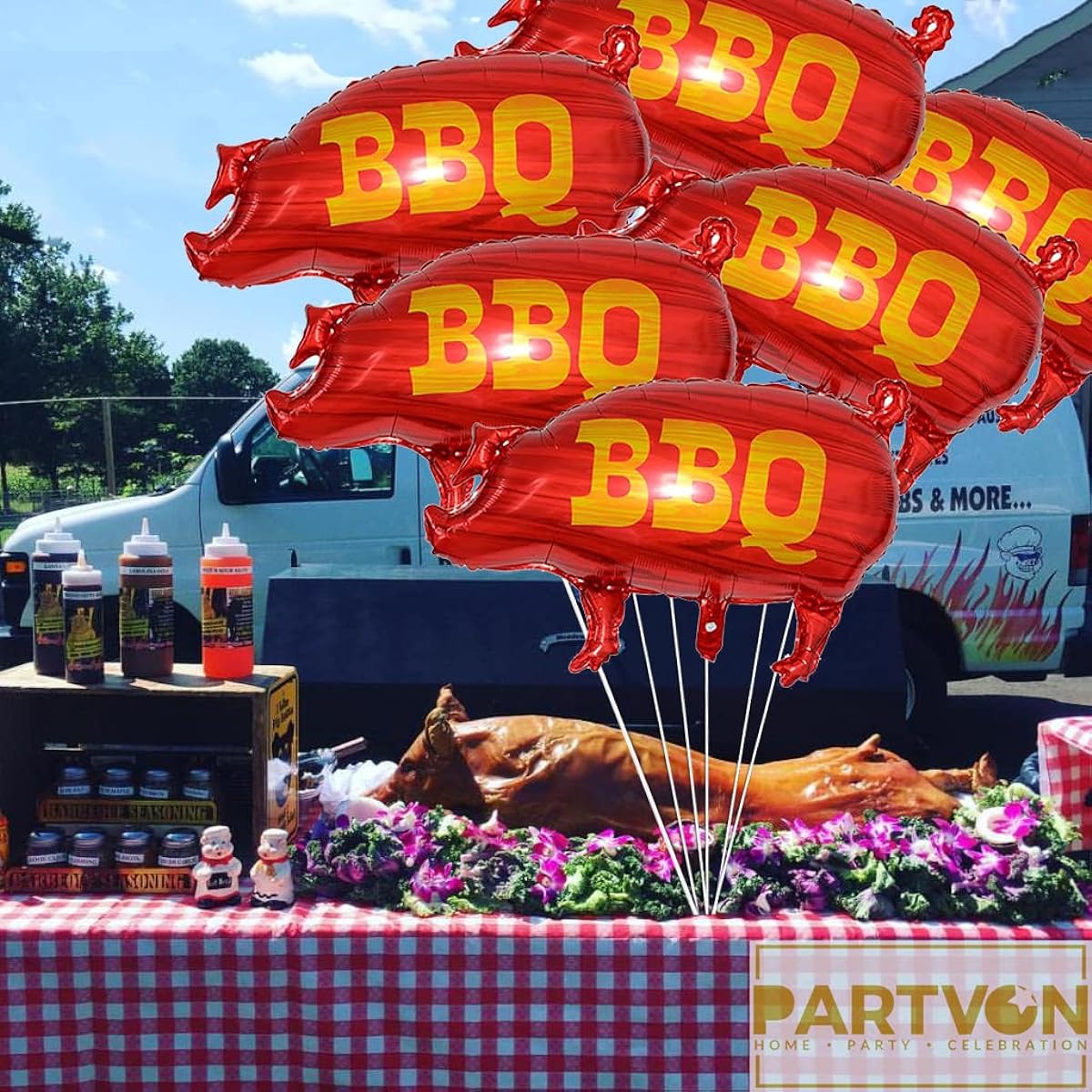 6 Pieces BBQ Balloons Pig Shape BBQ Mylar Foil Balloons for Birthday Barbecue Picnic Quail Fast Food Snacks Party Decorations Birthday Baby Shower Party Decorations Supplies