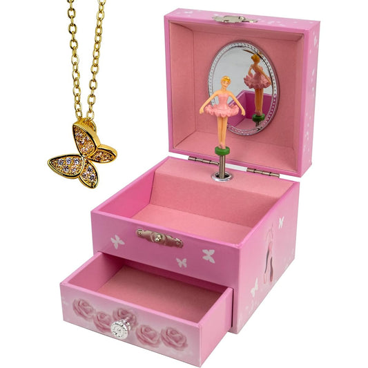 1 Ballerina Dancer Music Box with Butterfly Necklace