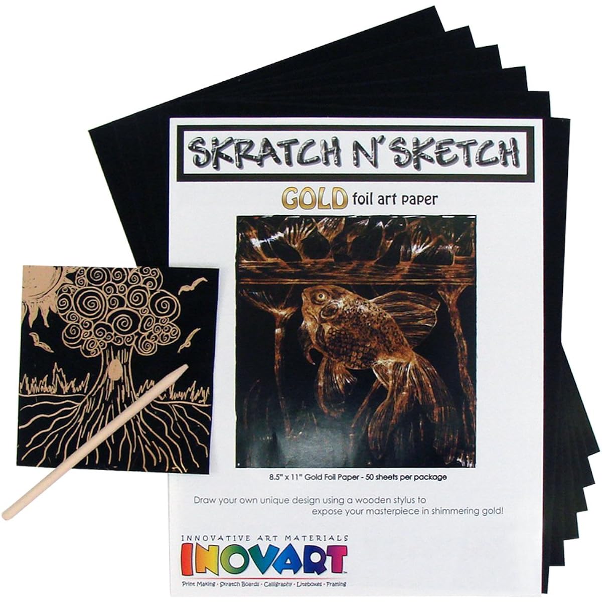 Inovart Skratch n' Sketch Gold Foil Scratch Paper