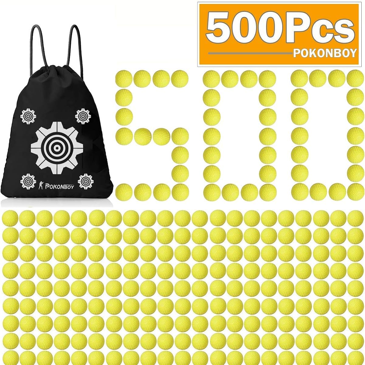POKONBOY Upgraded 500 Round Ball Refill Pack for Nerf Rival Apollo Zeus Atlas Artemis Blasters (Storage Bag Included)