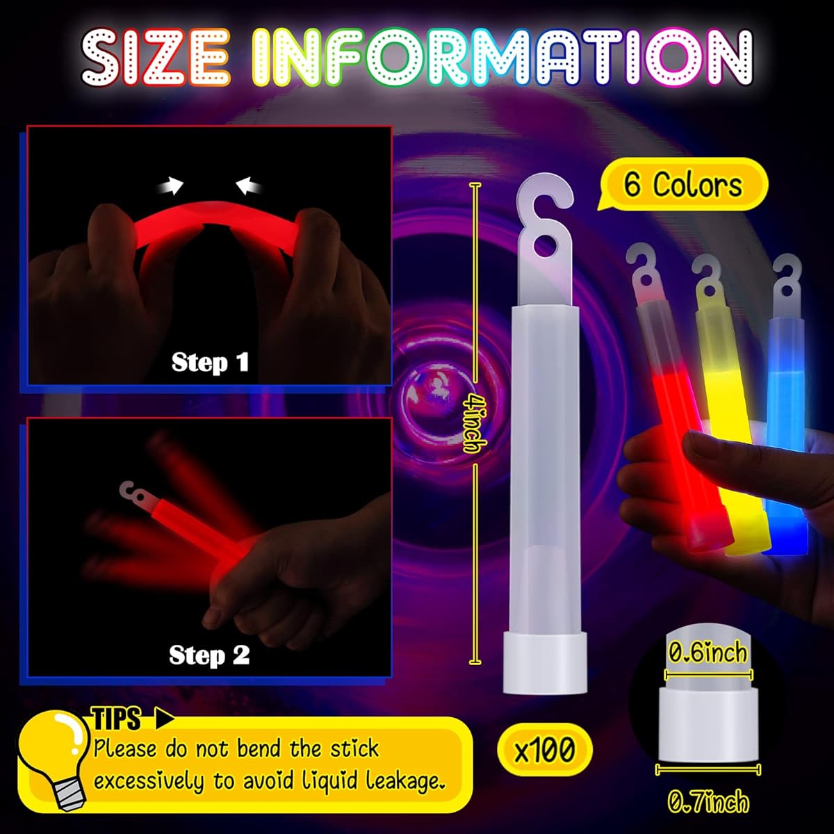100pcs 4" Glow Sticks Bulk Glow Sticks Light Up Sticks Bright Color Sticks for Wedding Parties and Kids Activities (Colorful)