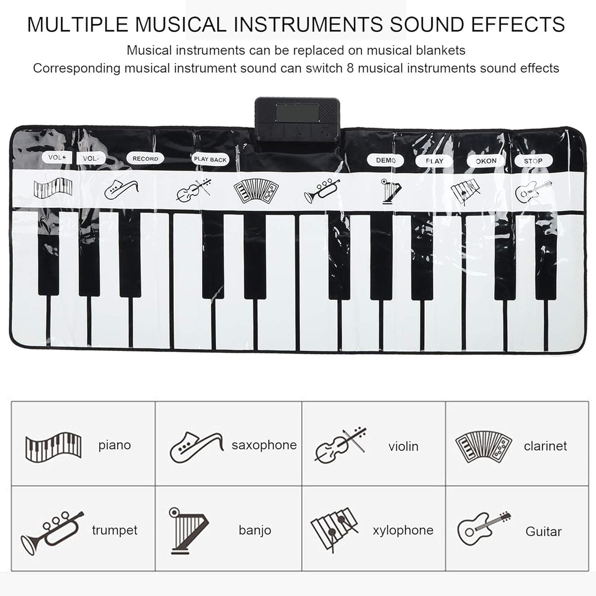 Music Piano Mat, Piano Blanket, Easy to Use Piano Blanket Automatic Shutdown Instrument Sound Early Education Training Institution Home Children (Black and White Piano Blanket)
