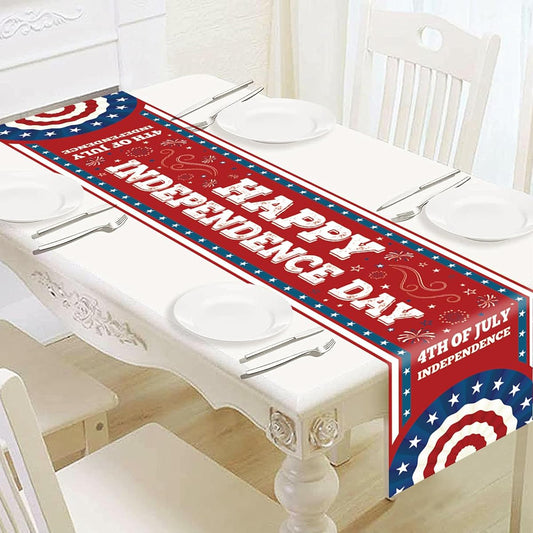 4th of July Table Runner Decoration - 71 x 13.8 Inch Linen Patriotic Table Runner for 4th of July Independence Day Memorial Day American Flag Stars Table Cover for Home Party Decor