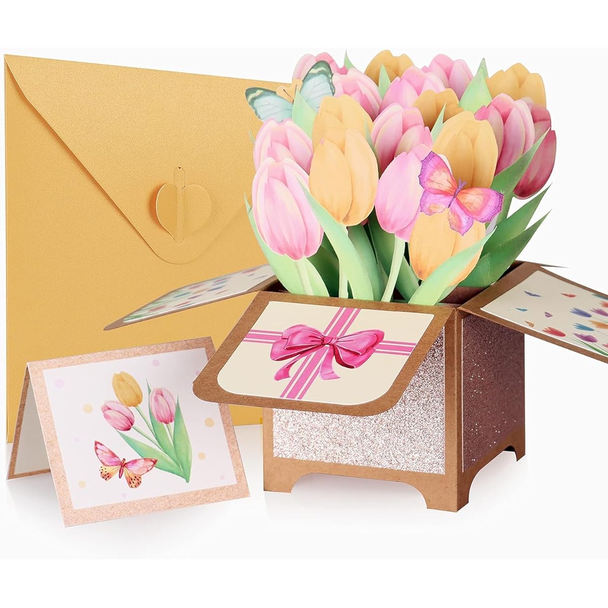 Giiffu Pop Up Greeting Card for Mother's Day Yellow Tulip Flower Bouquet 3D Pop Up Card for Birthday Thinking of You Anniversary Get Well Valentine's Day Any Occasion Includes Note Card and Envelope