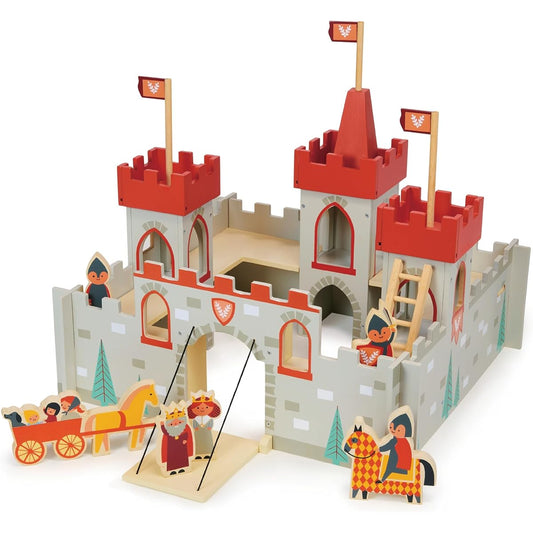 mentari King's Three Towers Castle Drawbridge Turrets Flags Wall Figurines Imaginative Play