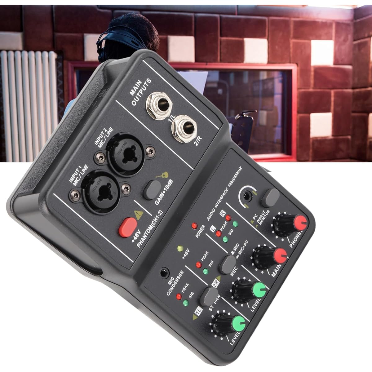 GOWENIC Mixer Console USB 2 Channel Audio Mixer 48V Phantom Power Compact Mixing Console Music Recording for Home Karaoke Internet Karaoke