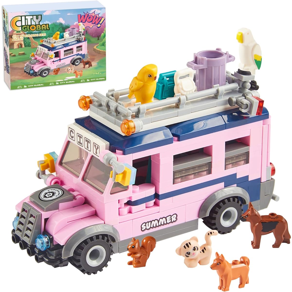 City Camping Car Building Blocks Set, Camper Van Building Toy, Small Car Model Building Kit Comes with Animals, Great Gift for Kids, Idea Car Toys for Girls(353 Pieces)