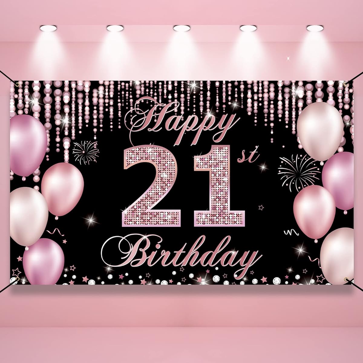 HTDZZI 21st Birthday Decorations for Her Happy 21st Birthday Banner Backdrop Pink 21st Birthday Party Photo Booth Props Backdrop Decor Outdoor Indoor Fabric 6ft x 3ft