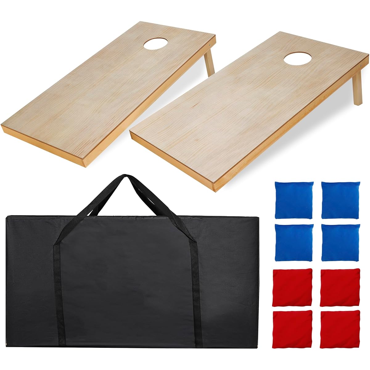 JupiterForce Portable Cornhole Game Set Wooden Cornhole Board 8 Bean Bags Toss Outdoor Garden Cornhole Game Set with Travel Carry Bag (4x2ft)