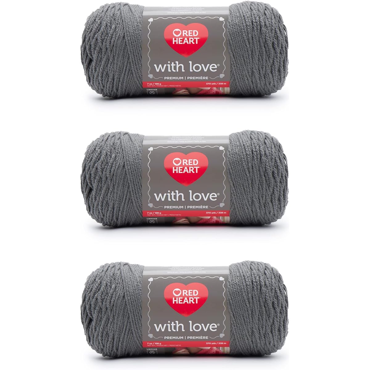 Red Heart with Love Pewter Yarn - 3 Pack 198g/7oz - Acrylic - 4 Medium (Worst) - 370 Yards - Knitting/Crochet