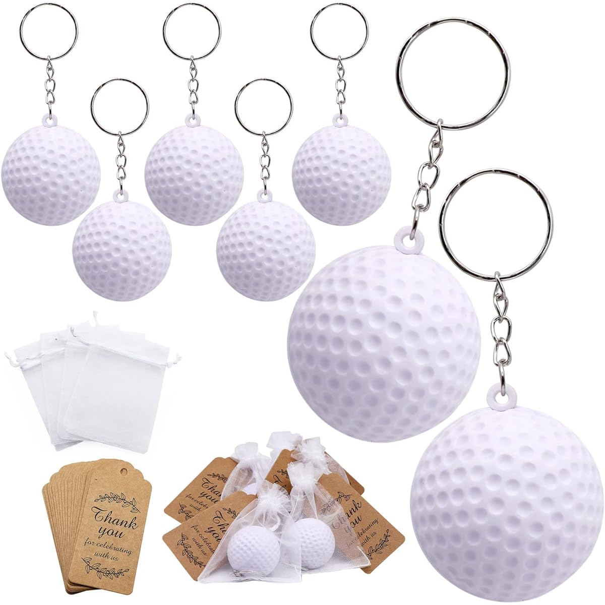 72 Pieces Golf Keychains Golf Party Favors Kids Sports Stress Ball Goodie Bag Gift Decoration Boys Girls Backpack School Golf Theme Birthday Party Supplies Team Player Prize Carnival Reward