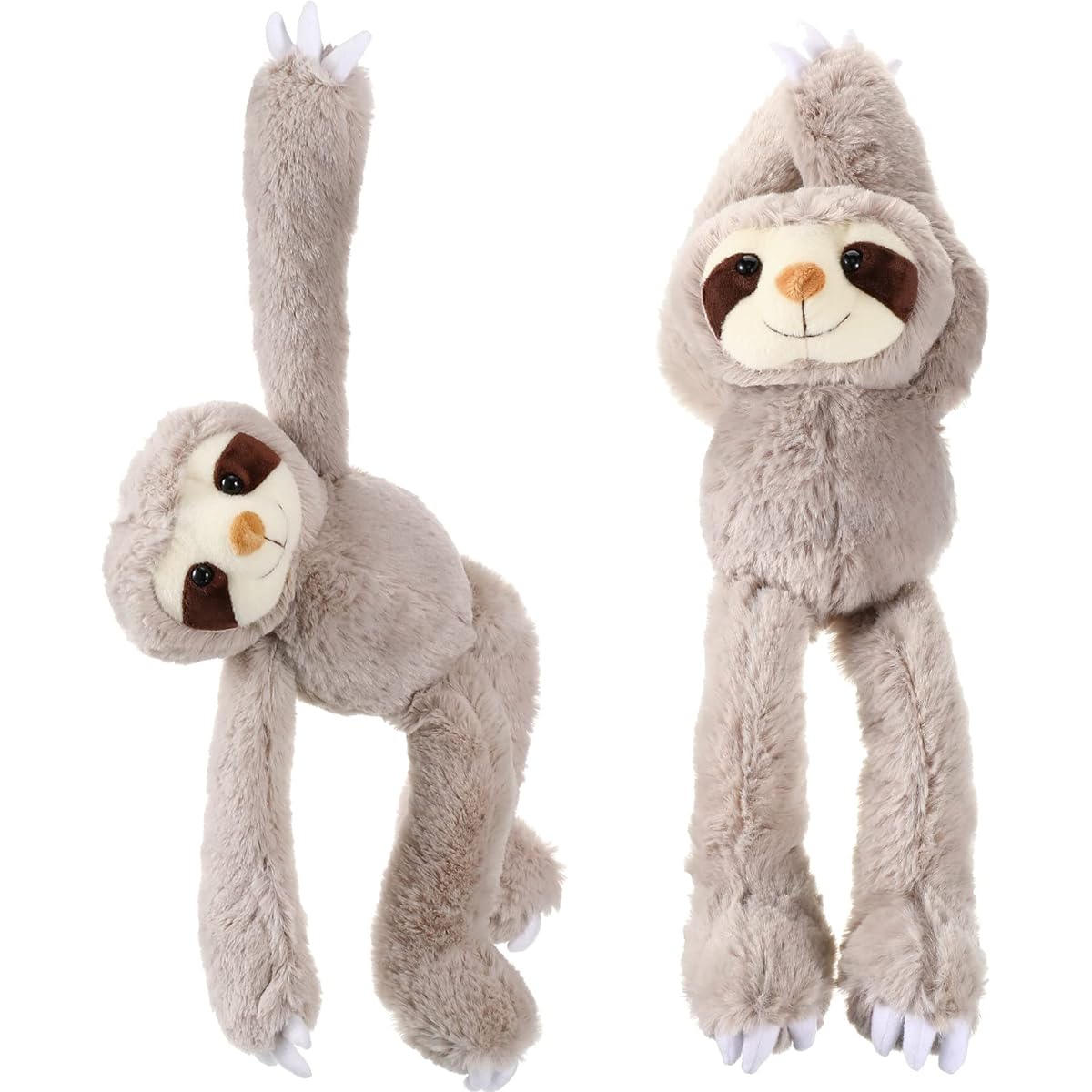 Queekay Sloth Plush Toy, 18" Three Fingered Sloth Stuffed Animal with Hook and Loop Hands for Teens and Adults Gifts and Decor, Grey, Pack of 2