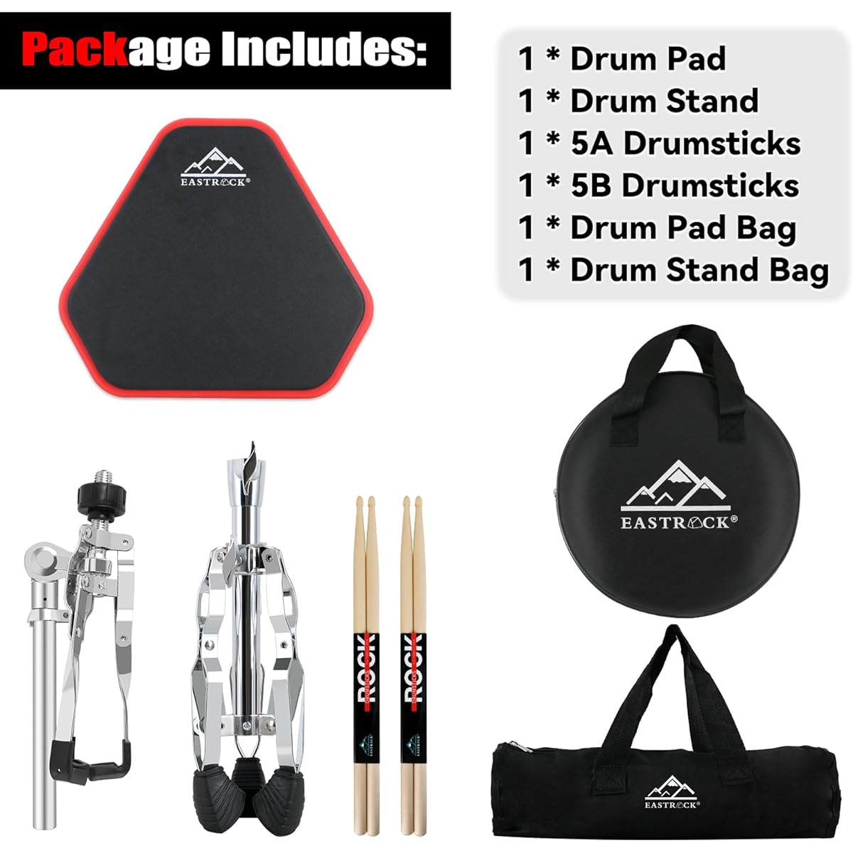 EASTROCK Practice Drum Pad with Stand 11 Inch Double Sided Silent Silicone Tram Practice Pad Silicone Drum with Drum Stand Red+Black