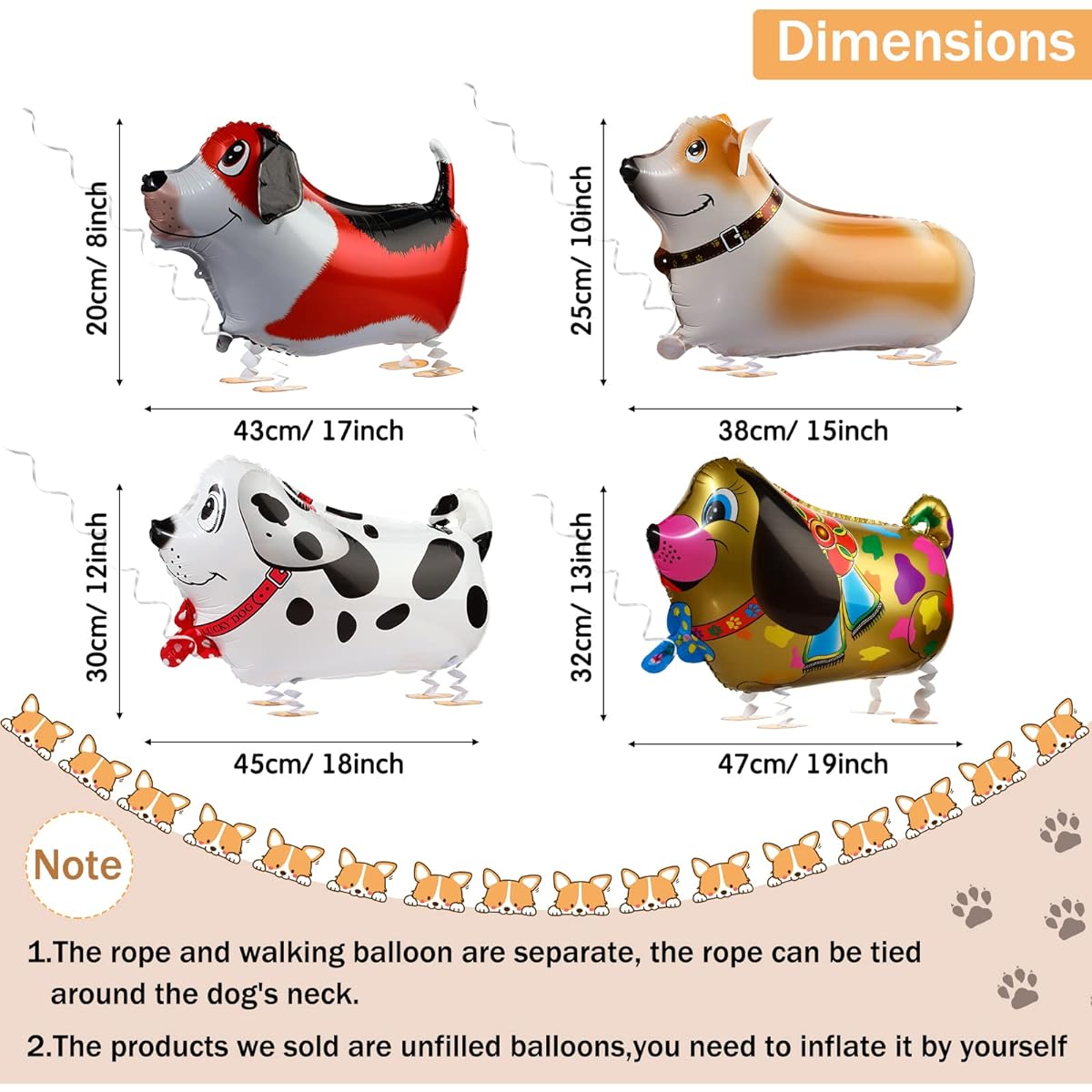 Skylety 20pcs Walking Animal Balloons, Pet Dog Balloons, Air Walker Balloons, Cute Puppy Animal Party Balloons for Kids Baby Shower/Birthday/Animal Theme Party Favors Decoration