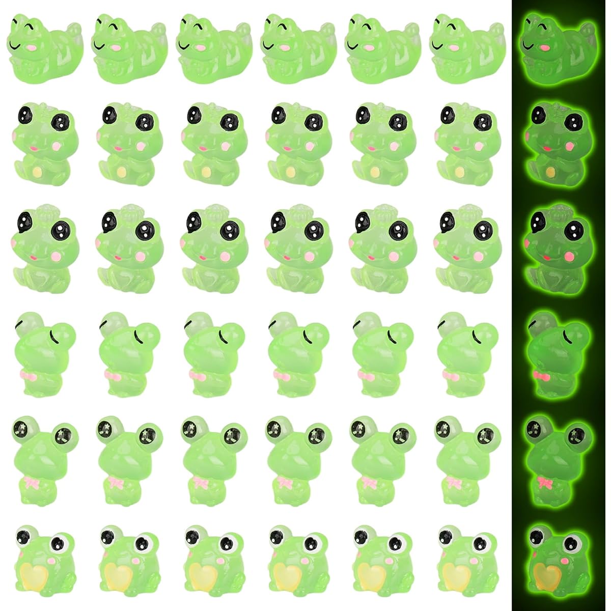libfrnt 60pcs Luminous Mini Frog Figure Resin Small Frog Glow in the Dark Cute Green Frog Miniature Ornament Charm Dollhouse Garden Landscape Aquarium Room DIY Craft Accessories (6 Styles)