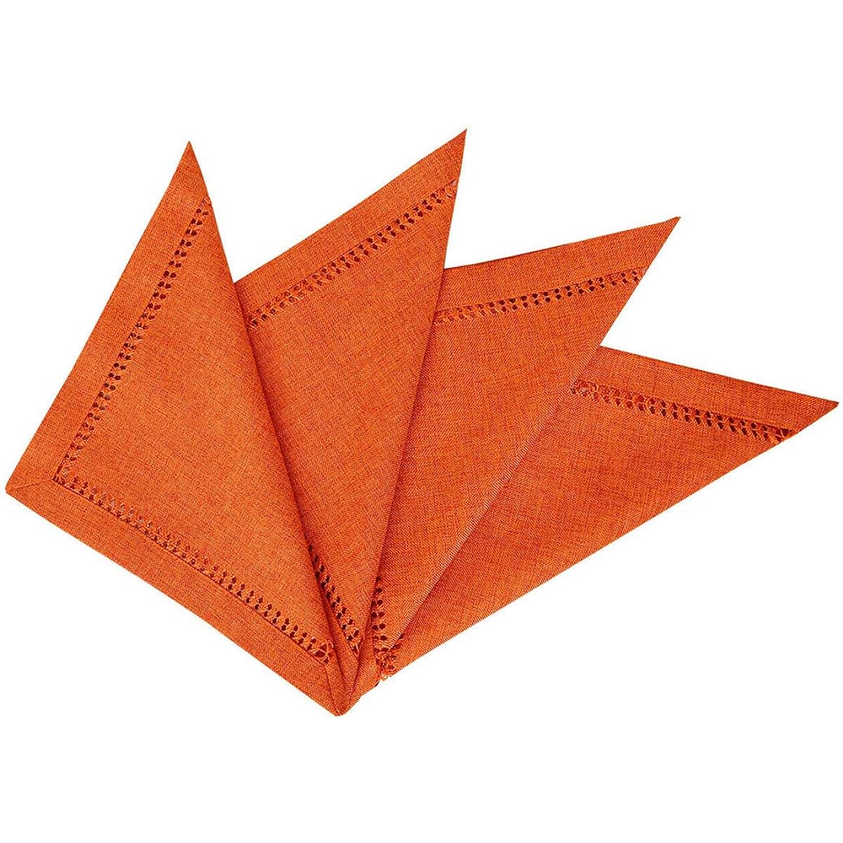 Grelucgo Handmade Hemstitched Orange Rectangular Table Runner or Dresser Scarf 12 x 12 Napkins (set of 4) Orange