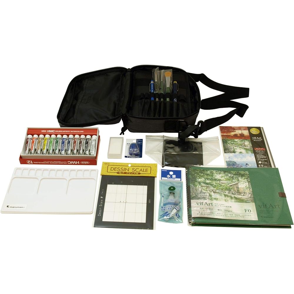 Maruman Art Supplies Set Vifuar Watercolor Painting Starter Kit Black SVSK12-05