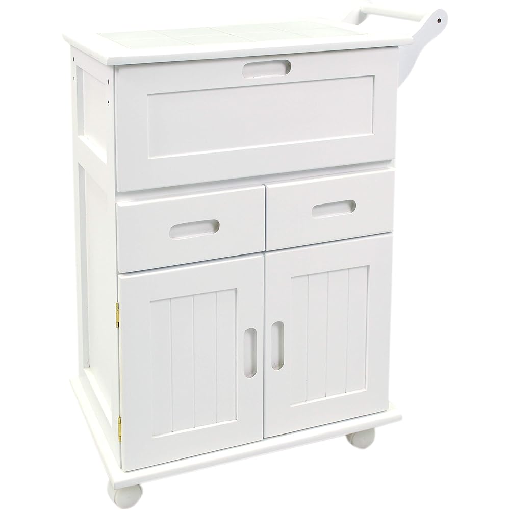 Otake Sangyo Kitchen Wagon with Casters Tile Top White 60x30x72cm Wooden Flap Type Storage Cart OSK-T017