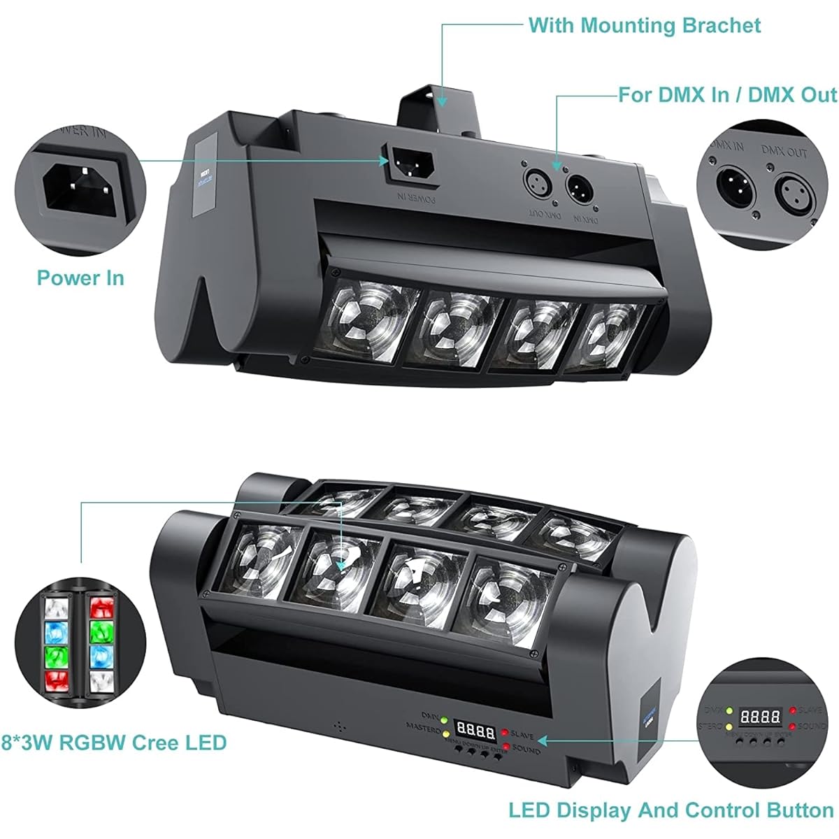 Big Dipper Moving Head DJ Light 8x10W LED Spider Stage Light RGBW 4 in 1 Spotlight Sound Activated DMX-512 Wedding Party Bar Church Concert Club Event Lighting (1)