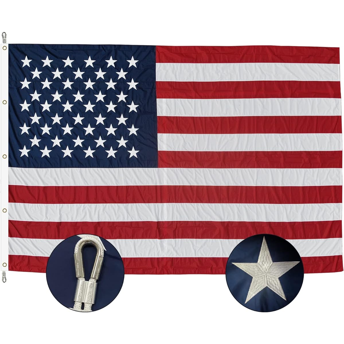 SYII American Flag 15x25ft Outdoor Made in USA Luxurious Embroidered Stars and Rope Headline Double Stitched Stripe Sewing Heavy Duty Nylon Giant Rage USA Flag with Durable Brass Grommets