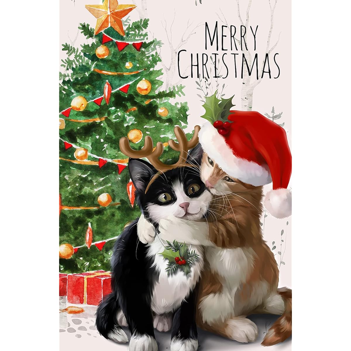 Texupday Merry Christmas Cute Cat Kitty Christmas Tree Decoration Winter Yard Flag Outdoor Garden Flag 12" x 18"
