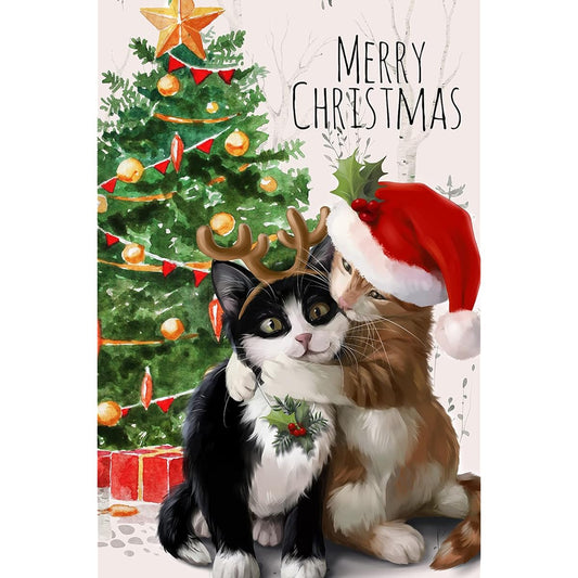 Texupday Merry Christmas Cute Cat Kitty Christmas Tree Decoration Winter Yard Flag Outdoor Garden Flag 12" x 18"